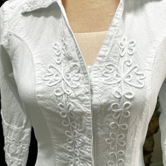 SCULLY Cantina Collection Women’s XS White Peruvian Cotton Embroidered Top - Picture 4 of 12
